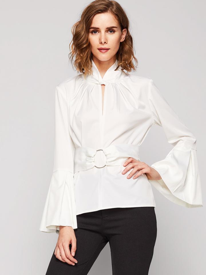 Shein Keyhole Twist Front O-ring Belt Detail Blouse