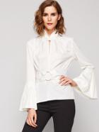 Shein Keyhole Twist Front O-ring Belt Detail Blouse