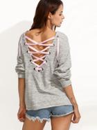Shein Grey Lace-up Back Long Sleeve Sweatshirt