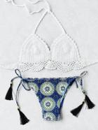 Shein Graphic Print Tassel Tie Crochet Bikini Set