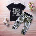 Shein Toddler Boys Letter Print Tee With Camo Pants