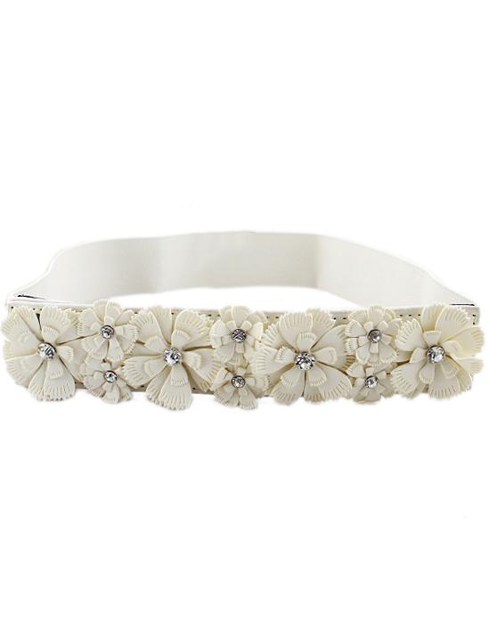 Shein White Diamond Flowers Elastic Belt