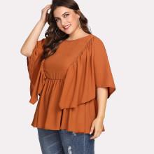 Shein Plus Flutter Sleeve Lace Insert Top