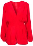Rosewe Attractive Solid Red V Neck Long Sleeve Rompers