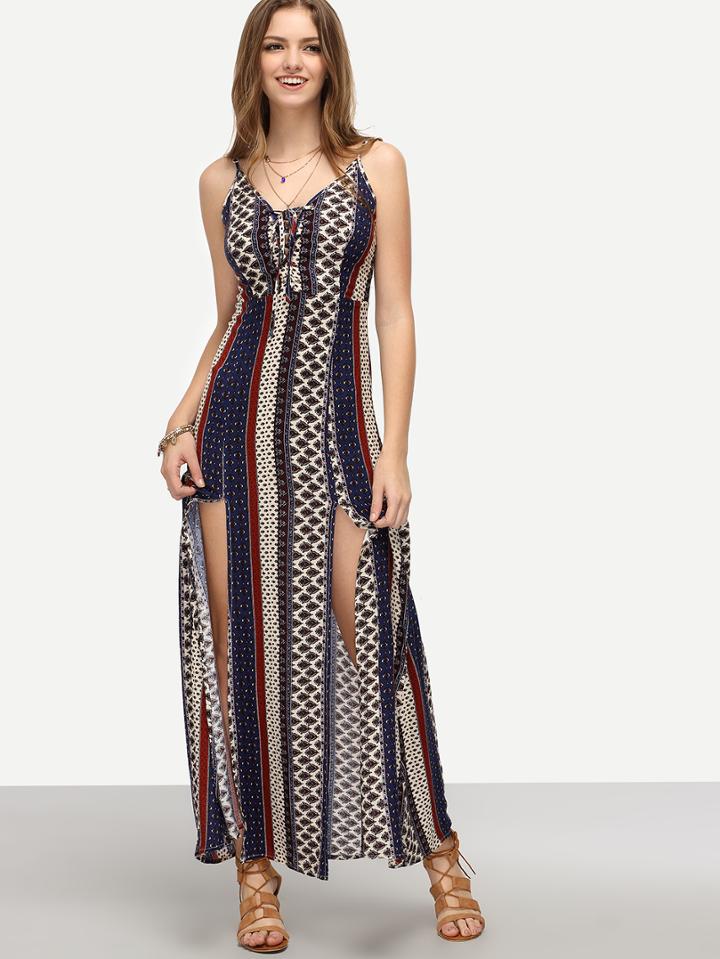 Shein Multicolor Print Spaghetti Strap Backless Split Dress