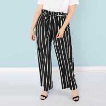 Shein Plus Ruffle Waist Vertical Stripe Flare Hem Pants
