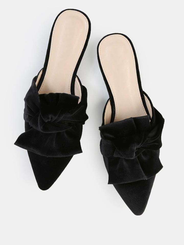 Shein Ruffle Knot Velvet Flats Black