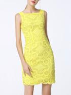 Shein Yellow Boat Neck Crochet Hollow Out Dress