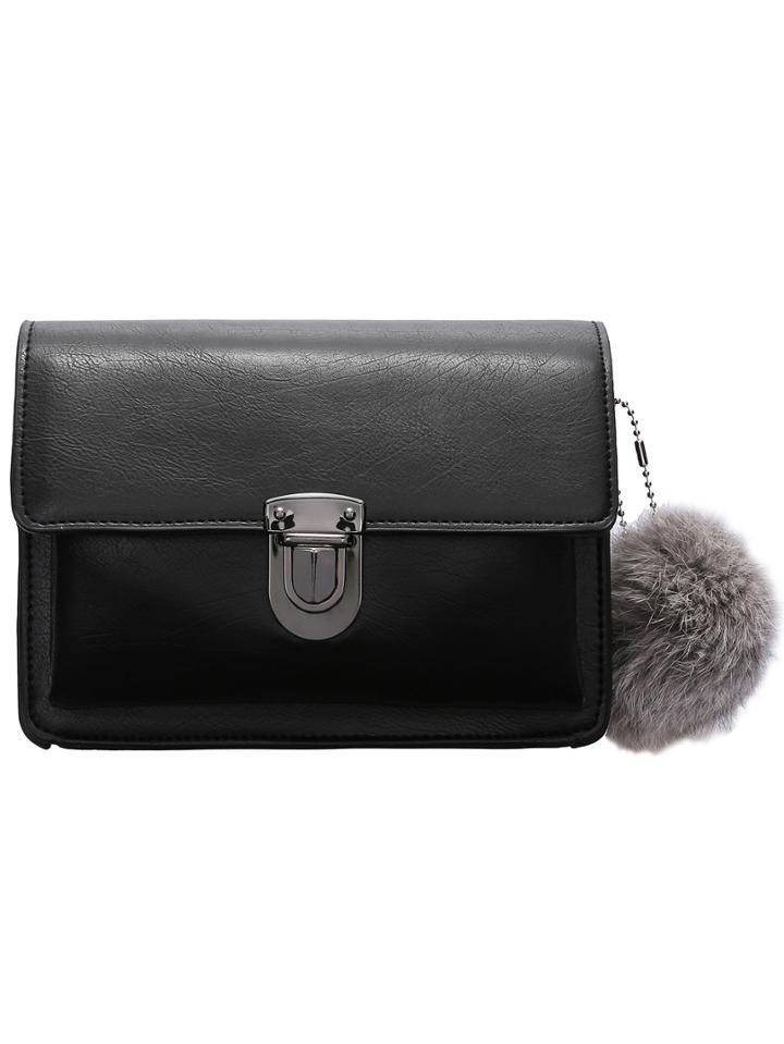 Shein Black Push Lock Twisted Ball Embellished Satchel Bag