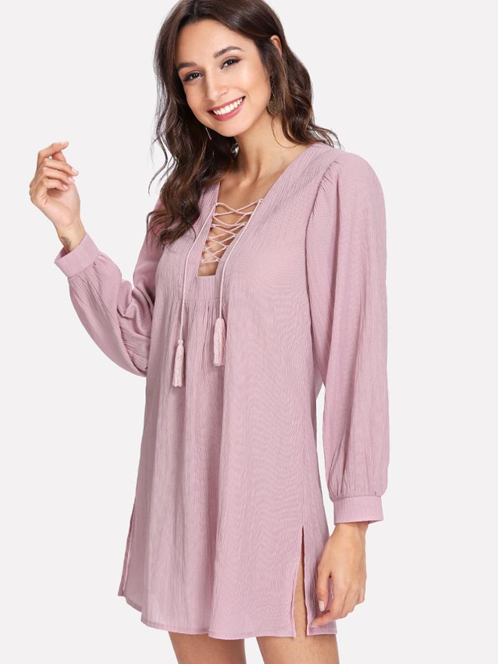 Shein Lace Up Front Split Side Dress