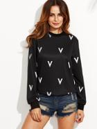 Shein Black Contrast V Print Sweatshirt
