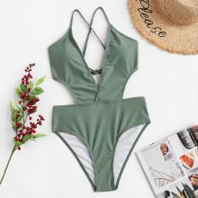 Shein Criss Cross Plain Swimsuit