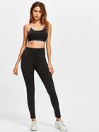 Shein Contrast Trim Halter Bandeau Bra With Leggings