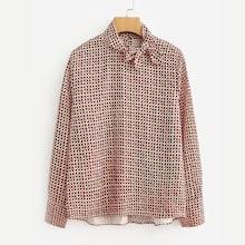 Shein Tie Neck Button Back Dip Hem Blouse