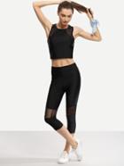 Shein Mesh Insert Crop Tank Top With Skinny Pants - Black