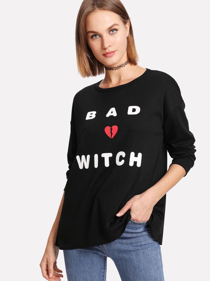 Shein Drop Shoulder Print Front Tee