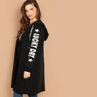 Shein Plus Mixed Print Sleeve Hoodie Coat