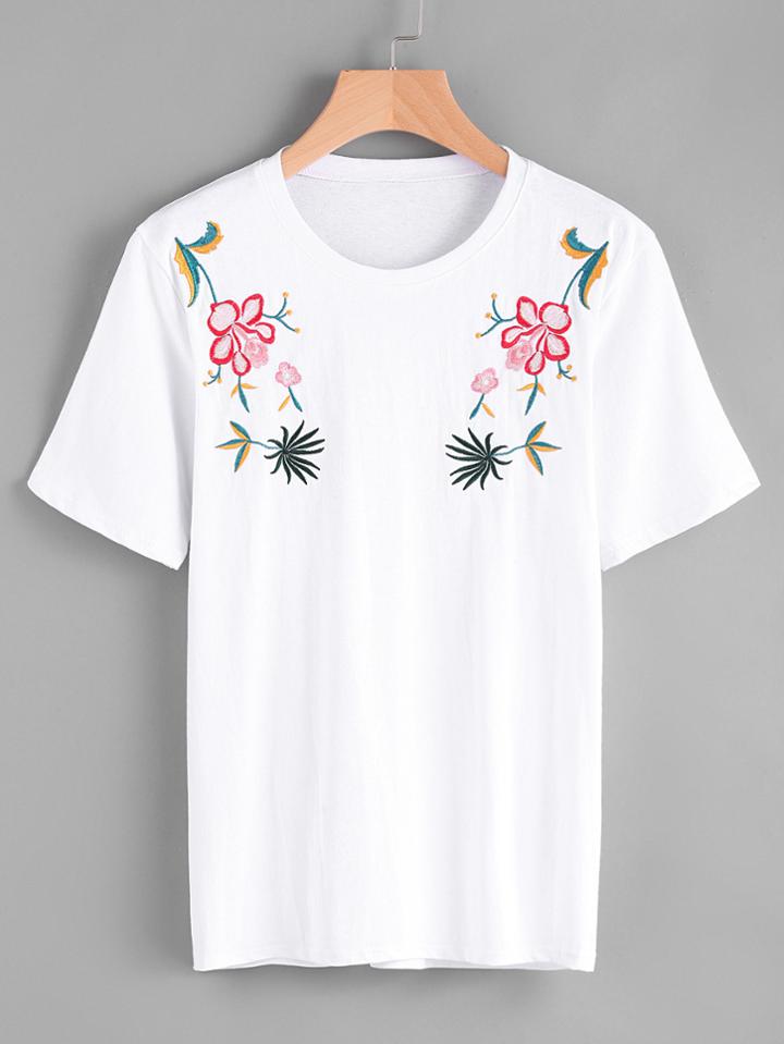 Shein Symmetrical Embroidered Tee