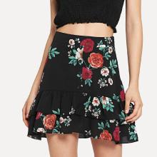 Shein Ruffle Hem Tiered Floral Print Skirt