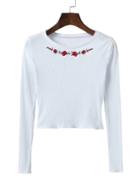 Shein Rose Embroidery Slim Fit Knitwear