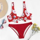 Shein Random Flower Print Knot Front Bikini Set