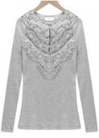 Rosewe Vogue Long Sleeve Grey T Shirt With Lace