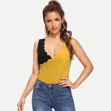 Shein Surplice Neck Two Tone Scallop Edge Top