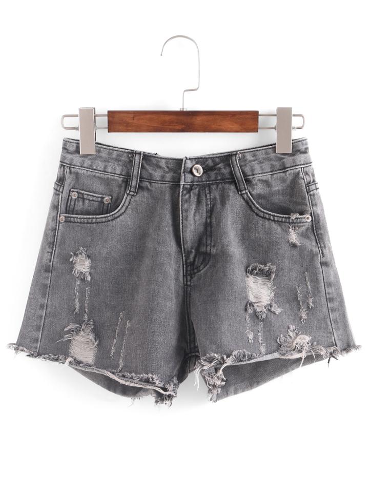 Shein Distresed Raw Hem Grey Denim Shorts