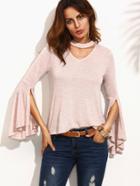 Shein Pink Cut Out Ruffle Long Sleeve T-shirt