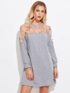 Shein Botanical Embroidered Lace Contrast Dress