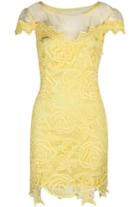 Shein Yellow Short Sleeve Hollow Lace Dress