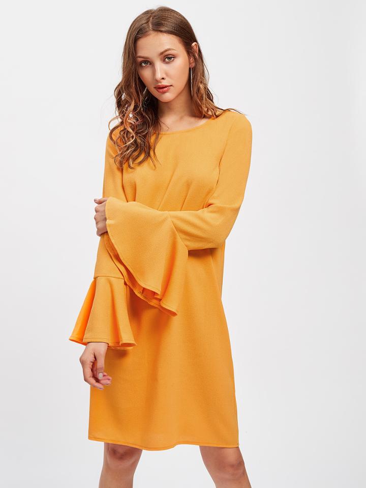 Shein Buttoned Keyhole Bell Sleeve Dress