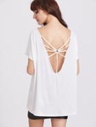 Shein White Strappy Backless V Neck Loose T-shirt