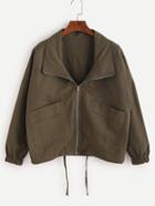 Shein Army Green Drop Shoulder Drawstring Hem Coat