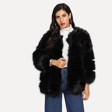 Shein Chevron Paneled Faux Fur Coat