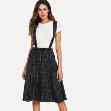 Shein Window Pane Plaid Suspender Skirt