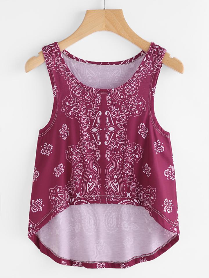 Shein Paisley Print Dip Hem Tank Top