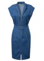 Rosewe Pocket Embellished Front Slit Notch Collar Dress