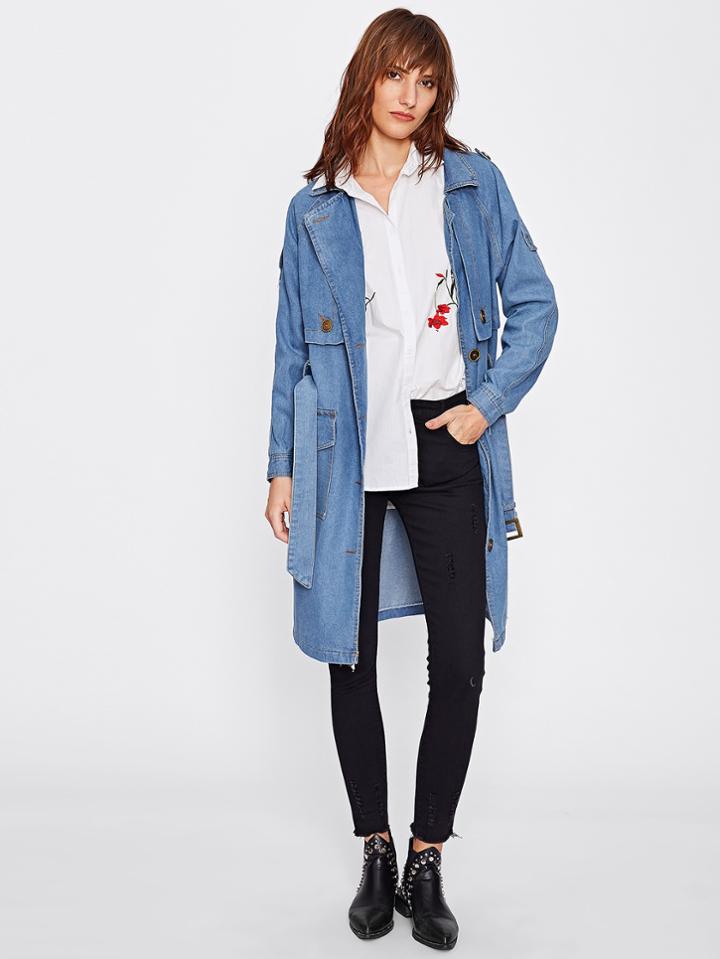 Shein Tie Waist Denim Trench Coat