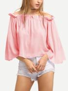 Shein Pink Off-the-shoulder Bell Sleeve Ruffle Blouse
