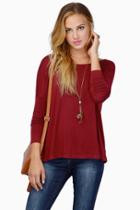 Shein Wine Red Long Sleeve Batwing Loose T-shirt