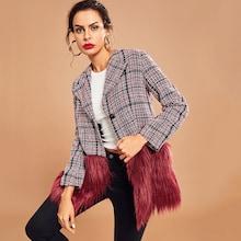 Shein Contrast Faux Fur Hem Tweed Coat