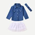 Shein Toddler Girls Denim Blouse & Skirt & Headband