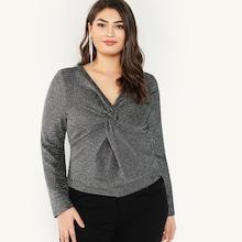 Shein Plus Twist Front Long Sleeve T-shirt