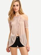 Shein Apricot Cold Shoulder Split Tie Back T-shirt