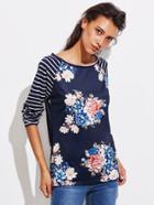 Shein Stripe Raglan Sleeve Florals T-shirt