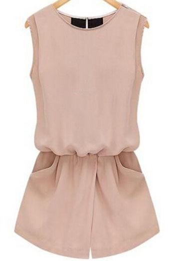 Shein Pink Sleeveless Hollow With Pockets Jumpsuit