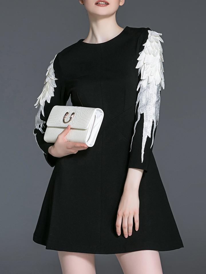 Shein Black Wing Applique A-line Dress