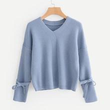 Shein Tie Detail Drop Shoulder Ribbed Jumper