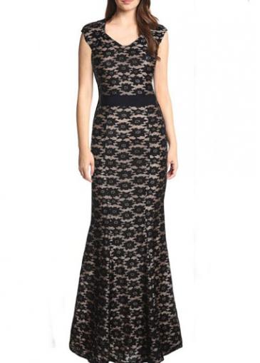 Rosewe Zipper Closure Black High Waist Mermaid Dress